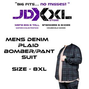 BIG & TALL Men's Denim Plaid Bomber/Pant Suit - SIZE 8XL